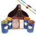 Ghasitaram Gifts Rakhi Gifts for Brothers Leather Buckle Basket Big of 4 Cans and Kaju Katli with 2 Blue Rudraksh Rakhis Basket Big of 4 Cans and Kaju Katli with 2 Rakhis