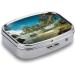 Shop Tropical Coconut Trees Beach Print Pill Box | 2 Compartment Portable Medicine Organizer | Decorative Metal Pill Case for Pocket & Purse - Buy Online on GoSupps.com