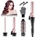 CCKeyin curling iron set 4 in 1 with different attachments 9-38mm curling bar ceramic curly iron with curling brush large and small curly curling wall pink