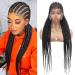 Alebery 36 Full Lace Braided Wigs for Black Women Jumbo Box Braids Lace Front Wig with Baby Hair Lightweight Synthetic Lace Frontal Black Cornrow Twisted Wigs (Black)