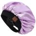 Hat Hut Satin Bonnet Silk Bonnet Sleep Cap for Women Hair Bonnet for Curly Hair Sleeping Adjustable Wide Band Double Layer One Size A05-Lilac
