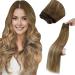 LAAVOO TREEEN REAL HAUR Extensions Brown Ombre Real Hair Tress Sewing Double 100g Sew In Weft Hair Extensions Real Hair smooth light Brown Balayage Golden Blond #8/16/8 50cm 1.35 #8/16/8
