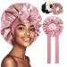 Welrog sleeping hood silk for night hair hood for the night for women - silk hood to sleep bonnet sleep cap for the night unit size pink + 3 hair ties