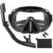 PIYAZI Snorkeling Gear for Adults, Panoramic View Mask and Dry Top Snorkel Set Adult, Anti-Fog Tempered Glass Oceanic Snorkel Mask Set with Travel Bag Ear Plug for Snorkeling Scuba Diving Men Women Black
