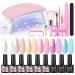 PEACECOLOR Gel Nail Polish Starter Kit 6 Colours White Nude Purple Gel Nail Polish Portable U V/LED Nail Lamp Gloss Matte Top Coat Base Coat Manicure Tools Gel Nail Kit Gift for Women