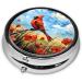 Flower Poppy Cardinal Pill Box | 3 Compartment Portable Medicine Organizer - Decorative Metal Vitamin Case for Pocket & Purse - Buy Online on GoSupps.com