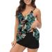 Women Tankini Set 2 Pieces Swimming Costume Adjustable Straps Swim Top and Bottom Loose Fit Tummy Control Swimsuits Floral Modest Bathing Suits Beachwear 4603-xdgde-e-green XXL