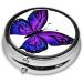 Purple Butterfly Printed Round Pill Box - 3 Compartment Portable Organizer for Travel | Mini Decorative Pocket Pill Case - Buy Online on GoSupps.com