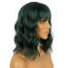Lancaini Dark Green Short Bob Wig with Bangs for Women - Synthetic Loose Wavy Shoulder Length Cosplay Wig for Girls - Buy Online on GoSupps.com