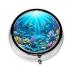Submarine Coral Raysround Pill Box 3 Compartment Round Pill Box Organizer Portable Travel Pill Box for Traveling.
