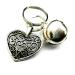 Silver Knight Filigree Heart & Jingle Bell Cat or Small Dog Charm Clip on Collar Pendant Fancy Pet Charm Pet Bling