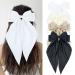 Cinaci 4 Pieces Large Big Oversized Satin Hair Bows with Long Tail French Barrettes Hair Clips Accessories for Women Girls Teens White Ivory Khaki Black