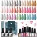 VANREESA Gel Nail Polish Set 24 PCS Gel Nail Polish Kit Soak Off Nail Gel Polish Set Beige Pink Purple Blue Green Starter Kit Base Top Coat Require UV/LED Lamp Nails Set Gifts for Women Ceramic Glaze