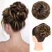 Messy Bun Hair Piece HOOJIH 100% Real Human Hair Tousled Updo Extension Natural Curly Messy Bun with Elastic Band Hair Bun Hair Piece for Women Ponytail Extensions - Medium Brown with Highlights 1 Pack Medium Brown with Highlights