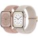 Braided Solo Loop Compatible with Apple Watch Band 38mm 40mm 41mm Women Men, Adjustable Stretchy Bands Elastic Sport Wristbands for iWatch Series 8 7 6 5 4 3 2 1 SE Starlight/Pink 38mm/40mm/41mm