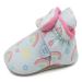 Dotty Fish Cotton Baby Booties with Suede Sole. Warm Fleece Lining. Non-Slip Pram Shoes. Stay On Slippers. From 0-18 months. Boys Girls Unisex. Winter First Shoes. 0-6 Months Blue With Rainbows and Hearts