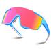 HAAYOT Cycling Glasses Polarized Baseball Sunglasses for Men Women 1 or 5 Lenses Sport Sunglasses for Fishing Driving Running Dots Ice Blue Frame & Pink Lens