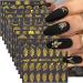 Gold Flowers Nail Stickers Decals 3D Gold Line Nail Supplies Golden Lace Leaf Self-Adhesive Nail Art Decoration Flower Line Acrylic Nail Designs DIY Manicure Decoration for Women Girls