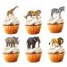 18pcs Safari Cupcake Toppers for Boys Girls Jungle Animal Safari Birthday Theme Paty Decorations Supplies Wild One Giraffe Tiger Lion Elephant Cake Decorations