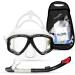 PRODIVE Premium Dry Top Snorkel Set - Impact Resistant Tempered Glass Diving Mask,Watertight and Anti-Fog Lens for Best Vision, Easy Adjustable Strap, Waterproof Gear Bag Included Black Adults