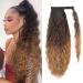 Corn Wave Ponytail Extension Clip in - 22 Inch Long Wavy Curly Wrap Around Pony Tail Heat Resistant Synthetic Hairpiece for Women (Brown to Blonde #6T27) 22 Inch (Pack of 1) Brown To Blonde #6T27
