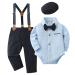 SANMIO Baby Boy Clothes 4pcs Gentlemen Romper Outfits + Suspender Pants + Beret Hat + Bowtie Wedding Christening Formal Suit 3-24 Months 3-6 Months Blue