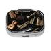 Musical Instruments Printing 2 Compartment Small Pill Case Cute Small Pill Box Purse Pill Boxs Travel Pill Organizer for Pocket Purse and Travel Gifts