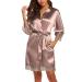 BESDEL Women's Satin Silk Bathrobe Oblique V-Neck Short Kimono Robe Bridesmaids Robe L Taupe
