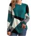 Iuhan Crewneck Sweatshirts for Women Dressy Casual Long Sleeve Tops Buttons Geometric Contrast Color Long Blouse Loose Shirts A1# Green Crewneck Sweatshirts for Women 3X-Large