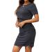 Sosolism 4 in 1 Women's Maternity Nursing Dress for Breastfeeding Short Sleeve Side Drawstring Top M Carbon Gray
