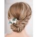 Missgrace Bride Wedding Crystal Pearl Leaf Rhinestones Hair Comb Green Bridal Hair Pieces Rhinestone Bridal Hair Clip Flower Hair Side Combs Wedding Hair Accessories for Brides Women (Silver) (Silver Green)