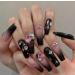 24pcs Black Rhinestone Ombre Long Coffin Fake Nail Black Rhinestone Press on Nails Luxurious Nails Acrylic Nails Fake Nails For Women Girls