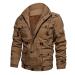 Hanxiulin fleece jacket plush jacket cuddly jacket men warm winter jacket long -sleeved winter coat jacket warm outdoor art fur fleece buffer coat with hooded winter coat plush jacket khaki xxl