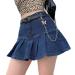 Girls Women High Waisted Plain Pleated Skirt Skater Golf Tennis School Uniforms A-line Mini Skirt Lining Shorts Dark Blue Denim Medium