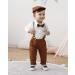 Baby Boy Gentleman Suit 3pcs Set | Formal Tuxedo Romper, Suspender Pants, Beret Hat | White | 12-18 Months - Buy Online on GoSupps.com