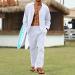 CTU Men's Linen Beach Set: Long Sleeve V-Neck Shirt & Yoga Pant, White - Summer Vacation Essential - Buy Online on GoSupps.com