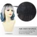 Yamel Wavy Bob Wig with Bangs - Natural Ombre Silver Blue Synthetic Hair Shoulder Length Short Curly Wig for Women - Buy Online on GoSupps.com