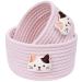 LixinJu Small Basket for Organizing Small Woven Basket Set of 2 Cat Small Rope Basket Decorative Mini Storage Bins Round Little for Desk Dog Cat Toy Kids Baby Girls Gifts, Pink Cat -2Pack