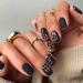Black Press on Nails Short Leopard Print Fake Nails Square Nail Tips Gray Black Design Cool Acrylic Nails Frosted Texture False Nails Kits for Women Stick on Nails 24 Pcs