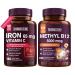 Iron and Vitamin B12 Bundle 5000 mcg B12 Zero Sugar Carbonyl Iron with Vitamin C Gentle on The Stomach