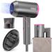 Fehn ionen hair dryer with diffuser - Dewily travel foldable small hair hunger curly hairy quiet hair dryer hair dryer with 3 heating levels (gray - 2 nozzles)