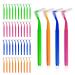 SKHAOVS 40 Pieces L Shaped Interdental Brushes Dental Brushes with Non-Slip Handle Braces Brush Dental Floss Cleaning Tool Floss Brushes for Teeth Cleaning Plaque Removal (4 Colours)