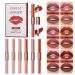 Rechoo 2in1 Lipstick Set - 6Pcs Double Brush Matte & Glossy Liquid Lipstick for Women | Waterproof Long-Lasting Nude & Rosa Red Lip Ink - A-Set A - Buy Online on GoSupps.com