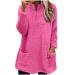 AMhomely Ladies Womens Soft Teddy Fleece Hooded Jumper Plus Size Double Fleece Casual Hoodies With Pocket V Neck Soft Fleece Hooded Sweatshirts Plain Pullover Tops Winter Lightweight Lounge Tops 03 Hot Pink 3XL