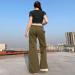 Women's Plus Size High Rise Baggy Cargo Pants, Y2K Style, Straight Leg Sweatpants, Vintage Streetwear in Medium Army Green - Buy Online on GoSupps.com