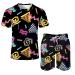 Arssm Mens Vintage Shirts and Shorts Set 2 Pieces 80s 90s Outfit Beach Suit Quick Dry for Retro Summer Party Black X-Large