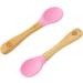 bamboo bamboo Baby Weaning Spoons Set of 2 | Bamboo with Soft Silicone Tips | Ergonomic Easy Grip Handles | BPA-Free (Set of 2 Pink) - Buy Online on GoSupps.com