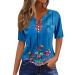 Womens Polo Shirts Short Sleeve Oversized V-Neck Pullover Printed Casual Shirt Top Loose Trendy Button Down T Shirt 3-blue Large