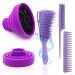 Collapsible Silicone Hair Dryer Diffuser, Detangler Brush Set, Folding Hair Dryer Attachment for Dryer Nozzle 1.57 to 1.97, Professional Blow Dryer Brush Diffuser for Straight or Curly Hair (Purple)