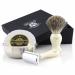 Men's Shaving De Safety Set with Black Badger Hair Brush Soap & Bowl + Pure Cow leather Razor Pouch.Perfect Set